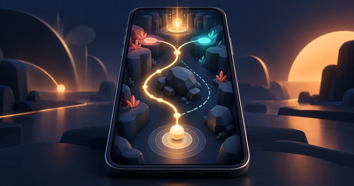 A mobile game’s first minute moves from a readable goal through touch input and immediate feedback to an early player choice.