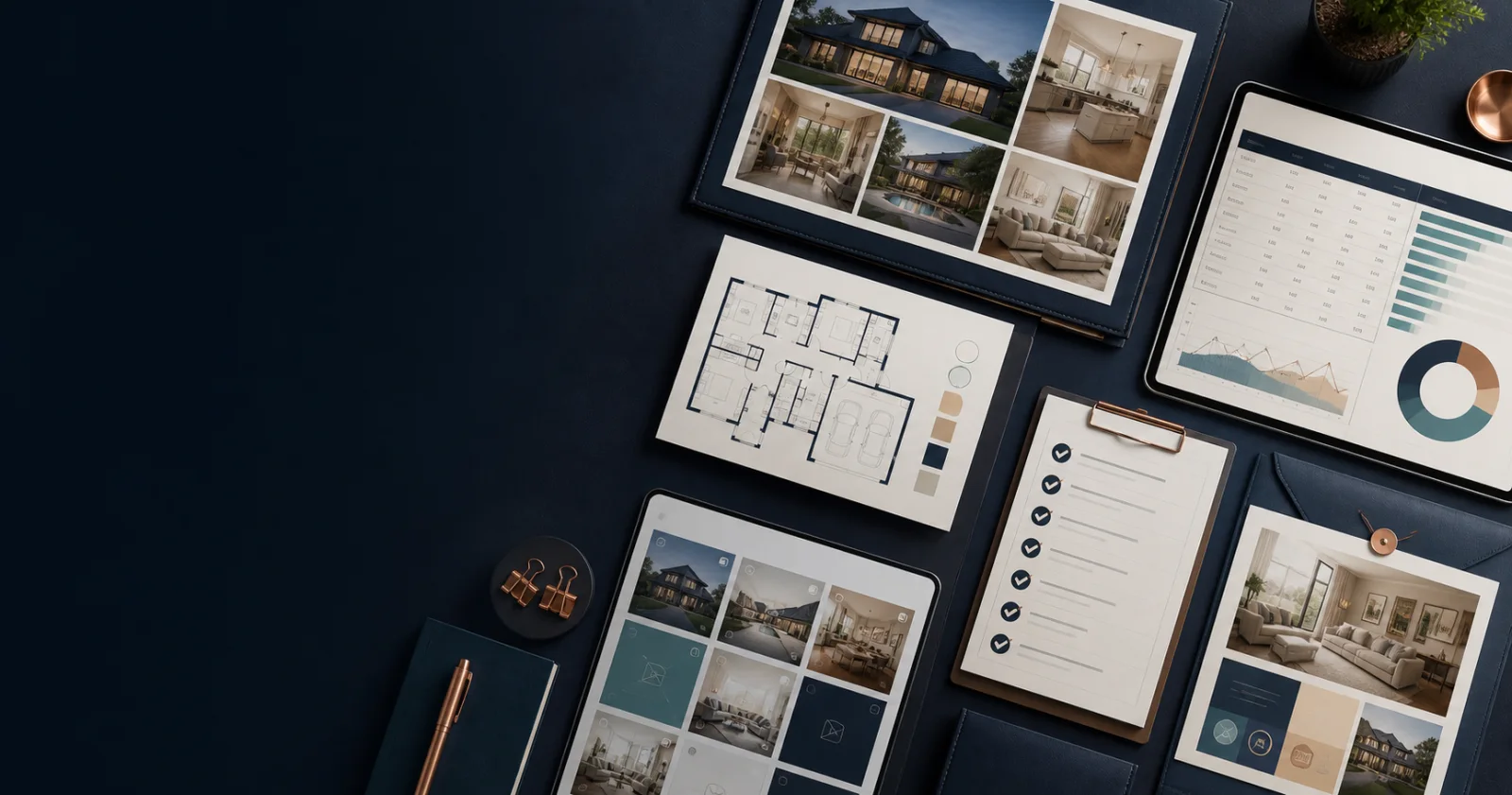 A real-estate listing workflow connecting verified property evidence to review, approval, publication, and correction records.