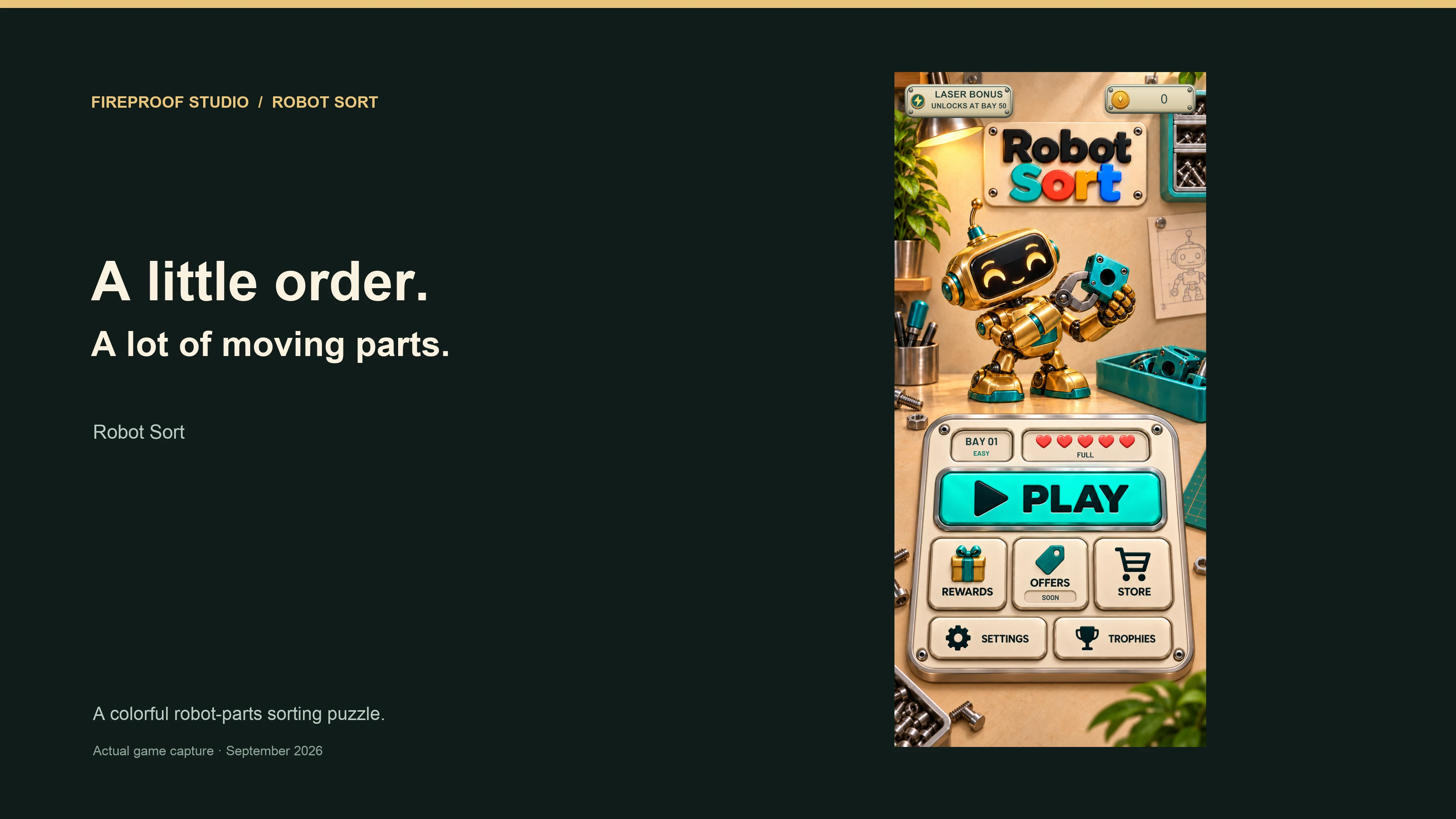 Robot Sort workshop promotional artwork with colorful robot parts and conveyor puzzles